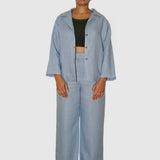 Straight Trousers Linen - Pale Blue